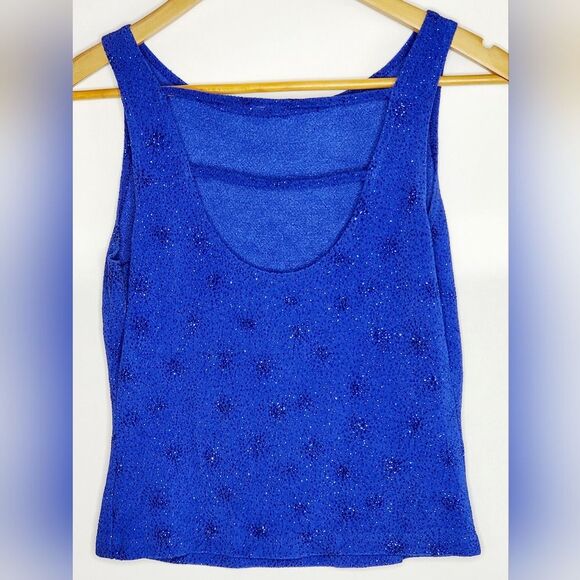 Women's Electric Blue Crop Tank Top w/ Back Cut-Out and Glitter Design - Picture 3 of 5